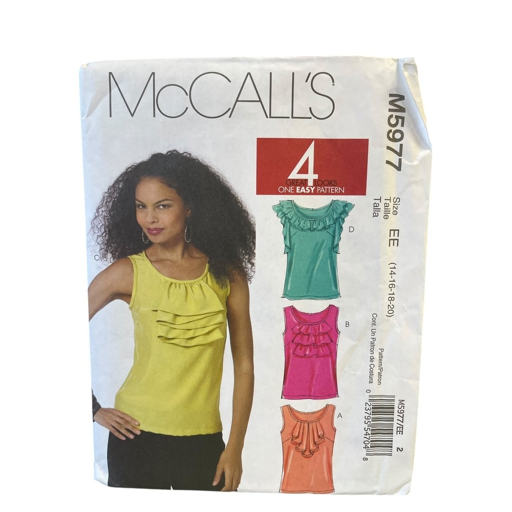McCall's M5977 Ruffled Tops Blouse Misses Size EE 14-20 Uncut Sewing Pattern